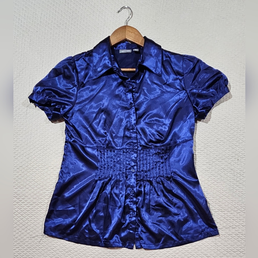 Apt. 9 Modern Royal Blue Satin Button‎ Blouse Size S